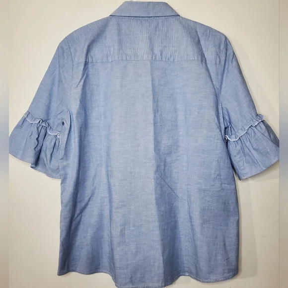 Karl Lagerfeld Ruffle Pearlsnap Blouse Size Large - Picture 4 of 8